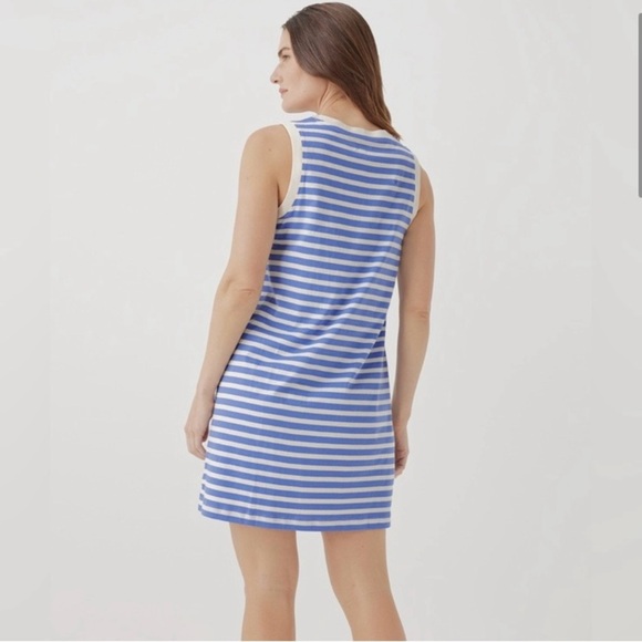 NWT Pact Organic Softspun A-Line Striped Tank Dress Size Medium Blue - Picture 2 of 11
